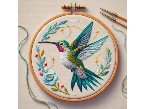 Embroidery Hoop Art of a Hummingbird Usi