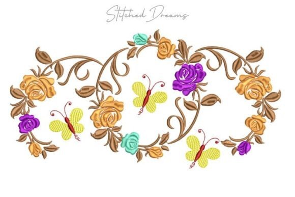 Flowers and Butterflies Embroidery Design